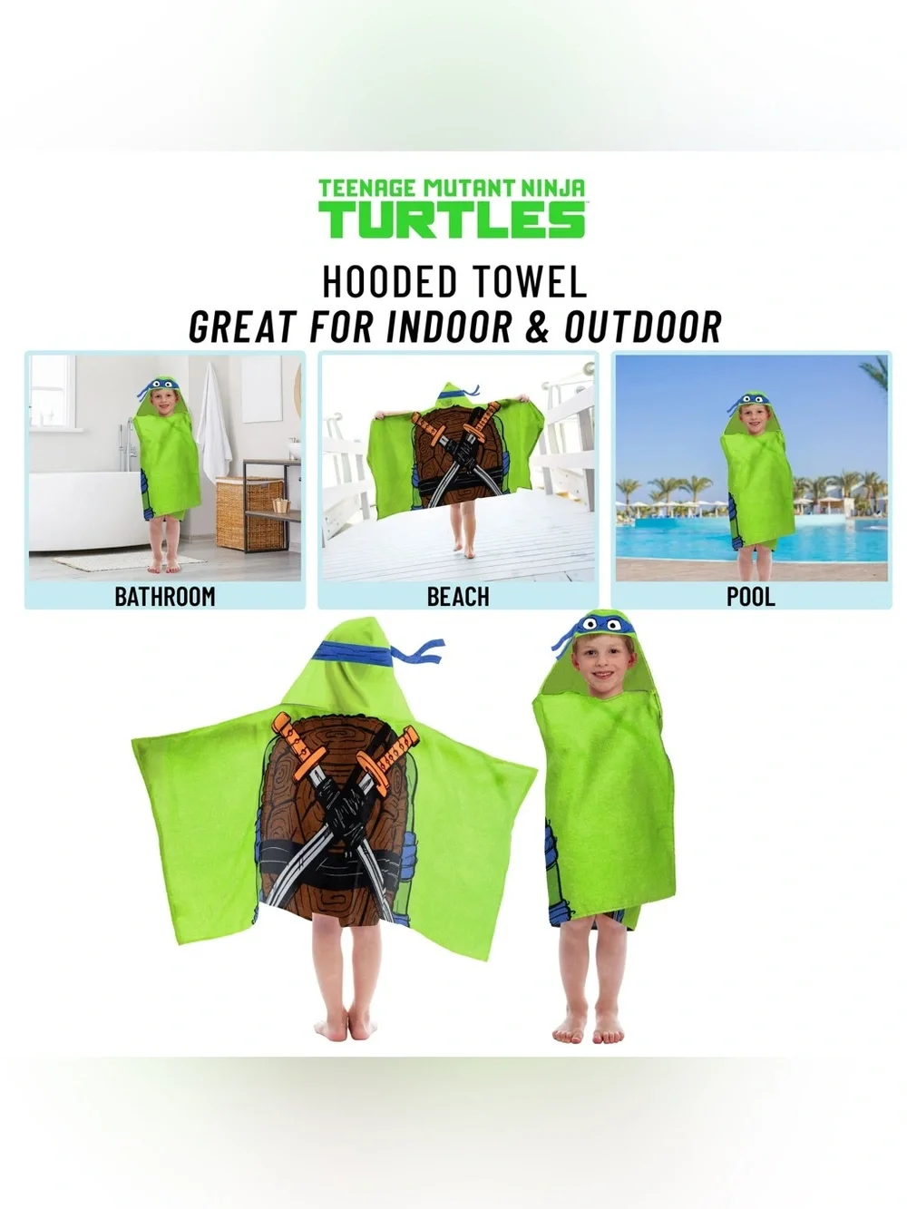 Teenage Mutant Ninja Turtles Kids Cotton Hooded Towel  , 51 in x 22 in